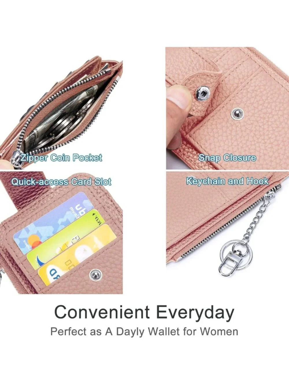 Chic Mini Leather Wallet for Women - 6 Card Slots, ID Window & Zipper Pocket